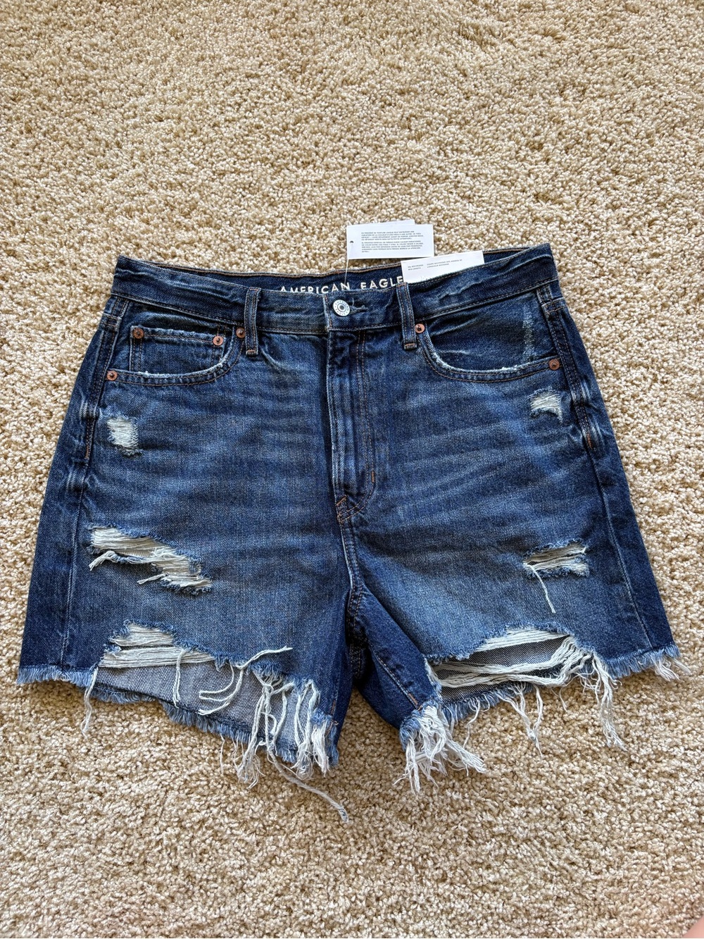 American Eagle Outfitters Dark Blue Distressed Frayed Hem Denim Shorts Size 10